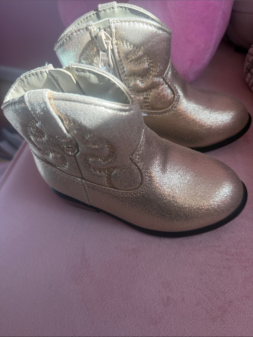 Girls Metallic Rose Gold Western Ankle Boots - Kids